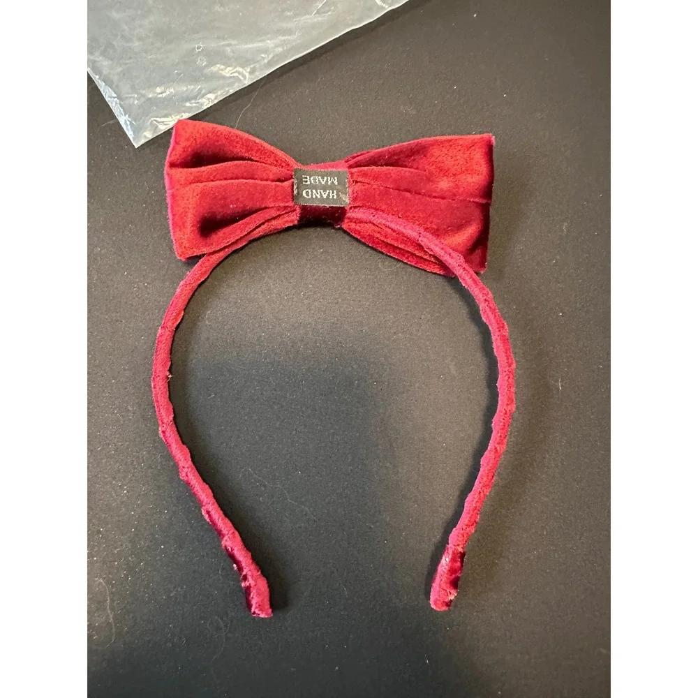 Handmade Red Velvet Bow Headband Holiday Hair Accessory Festive Classic Style‎